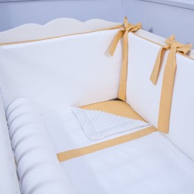 Resim Ekru - Hardal Bebek Uyku Seti - Sosis Bumper / 60x120 