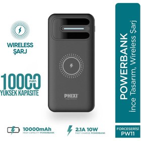 Resim Phixi Basic Pw11 10000mah 10w Kablosuz Şarj Cihazı - Wireless Powerbank - 2 Usb Port - Led Gösterge 