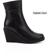 Resim GÖNDERİ(R) Kadın / Kız Siyah Fermuarlı Dolgu Topuklu Hakiki Deri Bot 