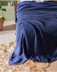 Resim Madame Coco Eleta Çift Kişilik %100 Pamuk Yatak Örtüsü - Lacivert Lacivert 