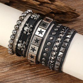 Resim 4 adet Punk Rock Manşet Bileklik Seti, Suni Deri Çivili, 80'ler Gotik Dikiş, Emo Aksesuarları Rocker Kıyafetler için, Mardi Gras Günü Moda Takı Erkekler ve Kadınlar için - Yanxyad 