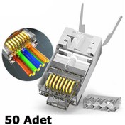 Resim WOZLO Cat7 Cat6a Ez Yeni Nesil Rj45 Ftp Delikli Metal Jak Konnektör - 50 Adet 