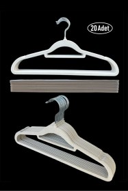 Resim Kadife Askı, Pantolon Askısı, Elbise Askısı, Yüksek Kalite Kadife Kıyafet Askısı, 41 Cm, 20 Adet Krem 