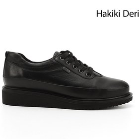 Resim GÖNDERİ(R) Kadın Siyah Bağcıklı Dolgu Taban Hakiki Deri Ayakkabı 