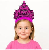 Resim Fuşya Happy Birthday Prenses Tacı Doğum Günü Taç Aksesuarı Diğer 