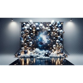 Resim Venspor Yıldızlı Gece Gökyüzü ve Parlayan Balonlarla Süslenmiş Arkaplan, 200x150cm, Fon, Duvar Örtüsü 