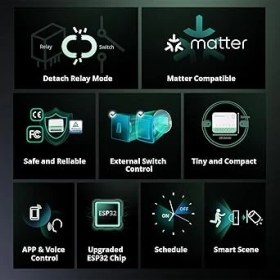 Resim MINIR4M Matter Akıllı Anahtar, 2 Yönlü Akıllı Anahtar, Wifi Duvar Anahtarı, Madde Protokolü Desteği, Ses Kontrolü, Alexa/google Home/ev Asistanı ile Uyumlu, 2400 W/10 A 