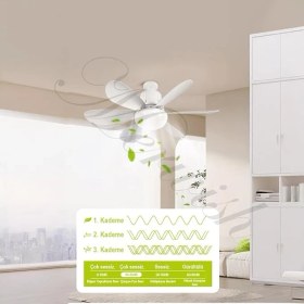 Resim Vantilatörü LED Işık 3 Renk Işık Sıcaklığı Ayarlanabilir 3 Kademe Hız Modu Sessiz 52 cm Çap 6 Kanat Uzaktan Kumandalı Vantilatör (Beyaz) 