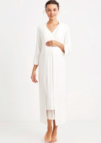 Resim Dantel detaylı hamile sabahlık - Ekru / XXL 