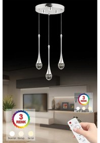 Resim İstanbul Avize Mercure 3'lü Gümüş Ledli Kumandalı 3 Renk Modern Led Avize 