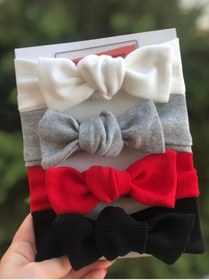 Resim nisbutik aksesuar 4'lü Bandana Seti, Yenidoğan Uyumlu Kız Bebek Bandana Seti 
