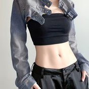 Resim Sassygals Kadınlar için Amerikan Vintage Yıpranmış Kot Ceket, Yaka ile uyumlu, Trendy Bir Görünüm İçin Mükemmel. 