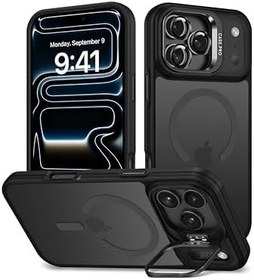 Resim Babilden iPhone 17 Pro için Kılıf Kamera Korumalı Magsafe Wireless Şarj Özellikli Mat Şeffaf Renkli Standlı Kılıf Lens Hediyeli Siyah 