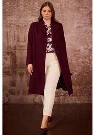 Resim Galaxi Kadın Büyük Beden Düğmeli Kaşe Kaban 4001 Bordo Bordo 