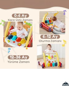Resim Genel Markalar Oyuncak 2in1 Sesli Işıklı Piyanolu Bebek Yürüteci ve Tavşan Desenli Aktivite Oyun Halısı 