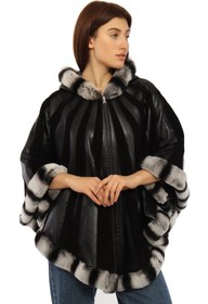 Resim Kadın Çift Taraflı Hakiki Deri Kürk Panço BDC35 (Oversize) - XS 
