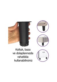 Resim 8 Adet Metal Ayarlanabilir 10 Cm Siyah Destek Ayağı Mobilya Kanepe Baza Koltuk Dolap Sehpa Tv Ünitesi Ayağı 