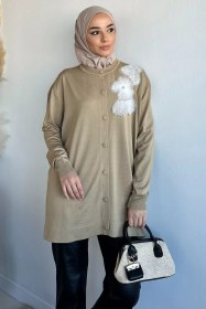 Resim Çiçek Figürlü Ön Düğmeli Tesettür Triko Hırka (s-m-l-xl Beden Uyumludur.) Bisküvi TZL-P-00018076 