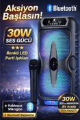 Resim Zineets Işıklı Büyük Boy Party Box Bluetooth Hoparlör Taşınabilir Şarjlı Ses Sistemi Kablosuz Karaoke Mic 