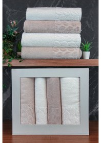 Resim Hazal %100 Pamuklu Kutulu 4'lü Banyo Havlu Seti Hamam Takımı 50x90 - 90x150 Bej-krem - 00081 Bej 