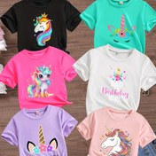 Resim 6 Renk Rastgele Bir İlginç Baskı Kızlar Moda T-Shirt Yaz Yuvarlak Yaka Rahat Üstler Kızlar Kısa Kollu 