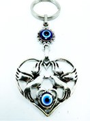 Resim Ennea Art Metal Kuşlu Kalp Nazar Boncuğu Anahtarlık/araba Dikiz Ayna Süsü Hediyelik Aksesuar 