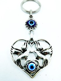 Resim Ennea Art Metal Kuşlu Kalp Nazar Boncuğu Anahtarlık/araba Dikiz Ayna Süsü Hediyelik Aksesuar 