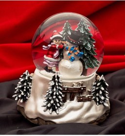 Resim El Boyaması,müzikli Ve Kendinden Üflemeli, Kardan Adam Yapan Kız. Büyük Noel Kar Küresi. 