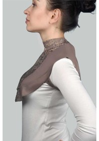 Resim Altobeh Kadın Penye Tesettür Daire Yakalı Dantelli Boyunluk - Koyu Vizon 