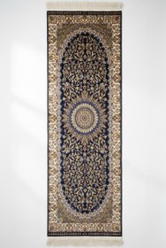 Resim Blue Traditional Turkish Runner Silk Carpet 2x5ft (60x150cm) - Luxury Hallway Rug 