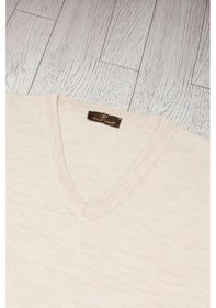 Resim Woolen World V Yaka Battal Büyük Boy Yünlü Kolsuz Triko Süveter Krem 