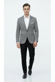 Resim Plus Scorpion Erkek Siyah Slim Fit Blazer Ceket Tek Düğme Çift Yırtmaç Kollu Yamalı 