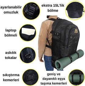 Resim Baggor 90 Litre Körüklü + Ayakkabılık Su Geçirmez Çok Gözlü Laptop Bölmeli Destek Kemerli Erkek Bayan Okul-Kampçı-Seyahat-Dağcı-Outdoor-Trekking Sırt Çantası 