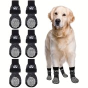 Resim 6 Adet Ayarlanabilir Kaymaz Köpek Çorabı Dalga Desenli Tabanlı, Rahat ve Dayanıklı Tüm Mevsimler İçin Evcil Hayvan Çorapları, Siyah Beyaz Pati Baskılı Tasarım, Orta Boydan Büyük Irklara Uygun, Kauçuk ve Polyesterden Yapılmış, Evcil Hayvan Ayak Koruma | Şık Evcil Hayvan Aksesuarları | Kauçuk Köpek Çorapları, Yenilikçi Çoraplar 