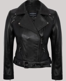 Resim Deriwork Hakiki Deri Siyah Kemerli Cepli Fermuarlı Kadın Deri Ceket Siyah 