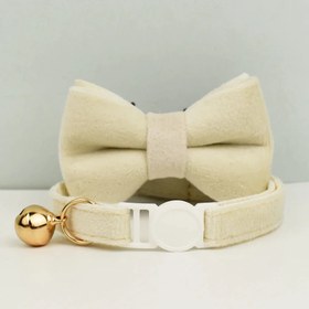 Resim Bow Tie Cat Collar Safety Bell Cat Collar - BEIGE Collar + Bow Tie / L 