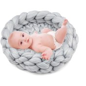 Resim Yifomall Yeni Doğan Fotoğraf Çektirme Matı - 35x8cm Yumuşak El Örgü Battaniye - Bebe Gelişim Takibi Ve Fotoğraf Dekoru - Gri Gri 