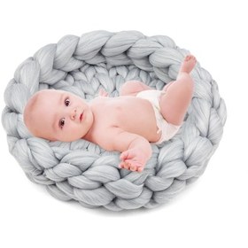 Resim Yifomall Yeni Doğan Fotoğraf Çektirme Matı - 35x8cm Yumuşak El Örgü Battaniye - Bebe Gelişim Takibi Ve Fotoğraf Dekoru - Gri Gri 