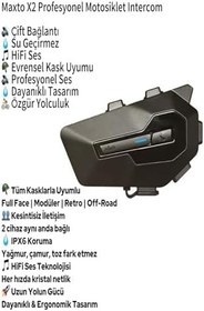 Resim Profesyonel Maxto X2 Intercom IPX6 Su Geçirmez, Gürültü Önleyici, HIFI Ses, Tüm Kasklara Uygun 