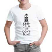 Resim Lord T-Shirt Doctor Who - Keep Calm And Don't Blink Beyaz Çocuk Tshirt 