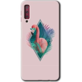 Resim Bera Aksesuar Samsung Galaxy A7 2018 Kılıf Hd Desen Baskılı Arka Kapak + Temperli Cam - Flamingo 