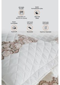 Resim Evlen Home %100 Pamuk May Dantelli Yatak Örtüsü Çift Kişilik Elyaf Dolgulu Kapitone Pike Takımı Güpürlü Beyaz 