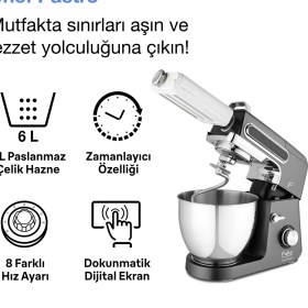 Resim Fakir Chef Pastro Mutfak Şefi 1800 W Güçlü Antrasit 6 lt Kapasiteli Paslanmaz Çelik Aksesuarlar 