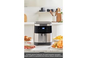 Resim 9l Akıllı Renk Ekranlı Geniş Hazneli Inox Airfryer, Sağlıklı ve Pratik Pişirme 