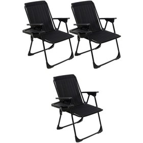 Resim Natura 3 Adet Kamp Sandalyesi Bardaklıklı - Siyah 