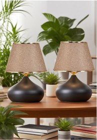Resim 571 Store 2 ADET ELİPS MASA ABAJUR METAL GÖVDE KUMAŞ BAŞLIK AYDINLATMA 