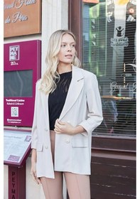 Resim Kadın İpeksi Dokulu Modal Kumaş Yakalı Cep Kapaklı Oversize Salaş Blazer Ceket-taş Taş 
