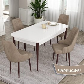 Resim Canisa Concept Eta Serisi 80 x 132 cm Mdf Açılabilir Masa Takımı Beyaz Masa Kahve Ayak 4 Sandalye 