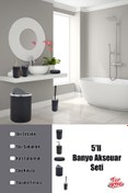 Resim FERHOME 5’li Banyo Seti Sıvı Katı Sabunluk Diş Fırçalık Çöp Kovası Tuvalet Fırçası 