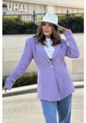 Resim Kadın Lila Astarlı, Tek Düğme, Vucüda Oturan Kalıp, Fitilli Kaşe Kumaş Blazer Ceket Lila 